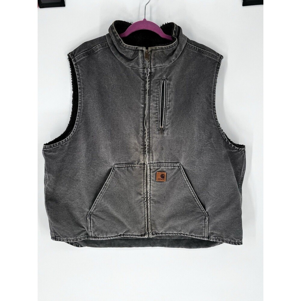 Carhartt V33 GVL 2XL Sandstone Duck Sherpa Lined Vest Gray Distressed Workwear